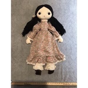 Vintage Hand Made 32" Rag Doll Black Hair Wednesday Adams Vibe Little Vogue 70's
